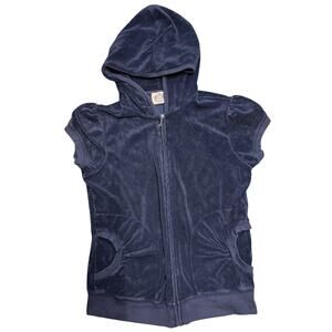 Vintage Y2K Juicy Couture Terry Hoodie XL Short Sleeve Navy Blue Puff Sleeve USA